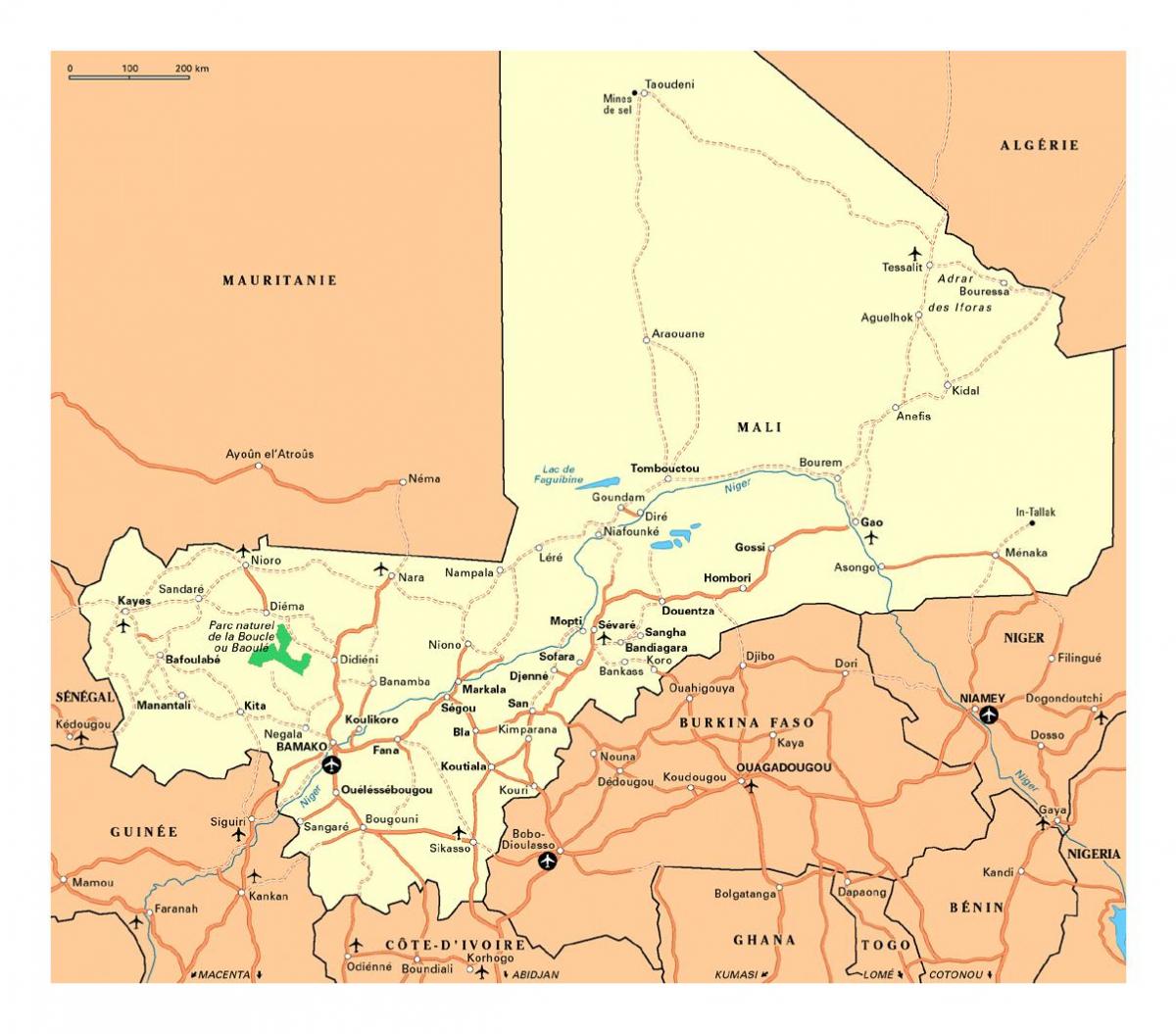 Карта Мали городах