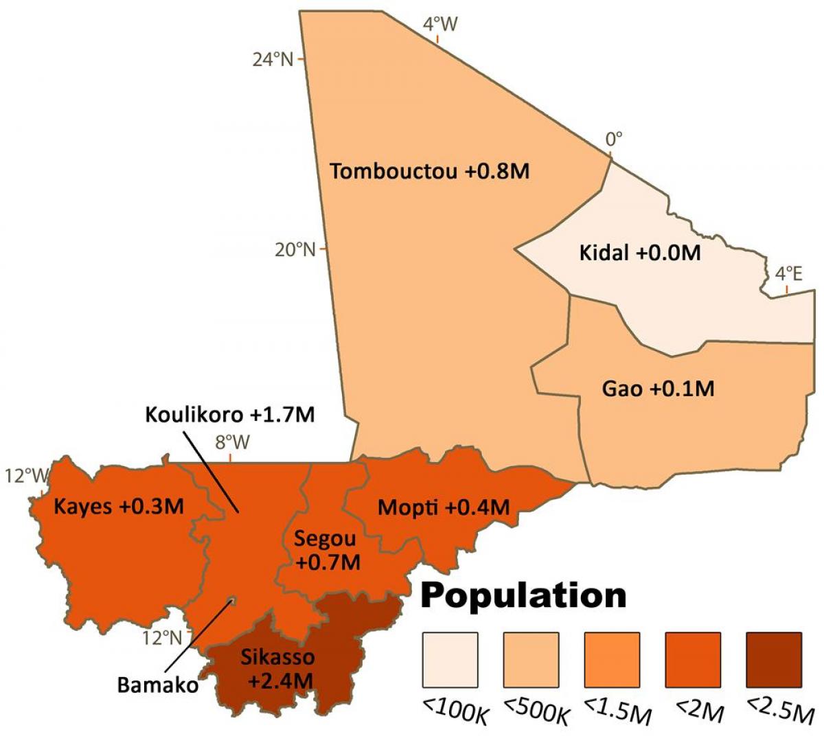 Карта Мали населения